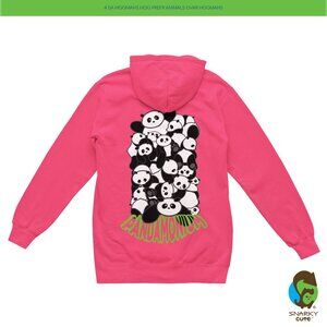 Pandamonium Panda Pile Front Back Print Fleece Pullover Hoodie HOT NEON PINK